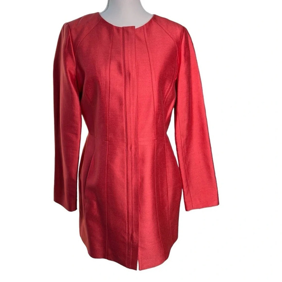 J. Crew Silk Cotton Blend Coral Scoop Neck Jacket Size Medium - Picture 2 of 16